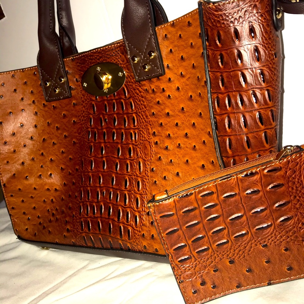 Alligator leather embossed tote